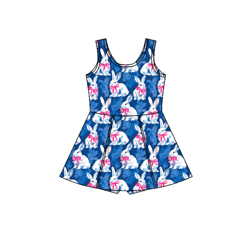 Preorder (moq 5)Baby Girls Sleeveless Bows Rabbits Shorts Easter Knee Length Dresses