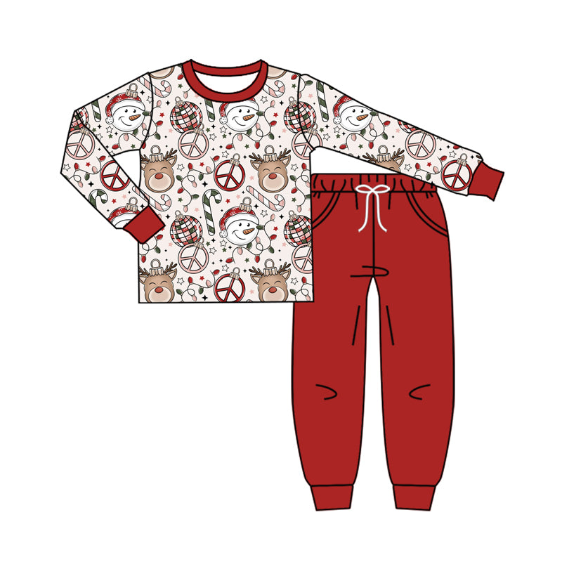 Preorder (moq 5)Baby Boys Long Sleeves Santa Deer Candy Cane Top Legging Pants Set