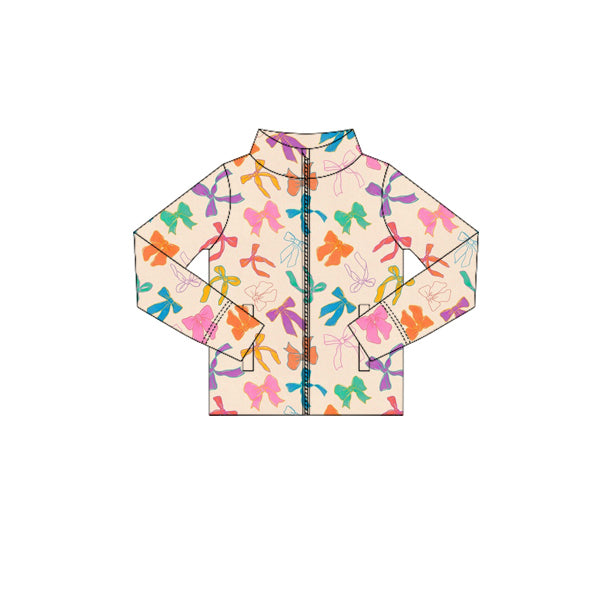 Preorder (moq 5)Baby Girls Long Sleeves Colorful Bows Plaid Zipper Pockets Yoga Jackets Top