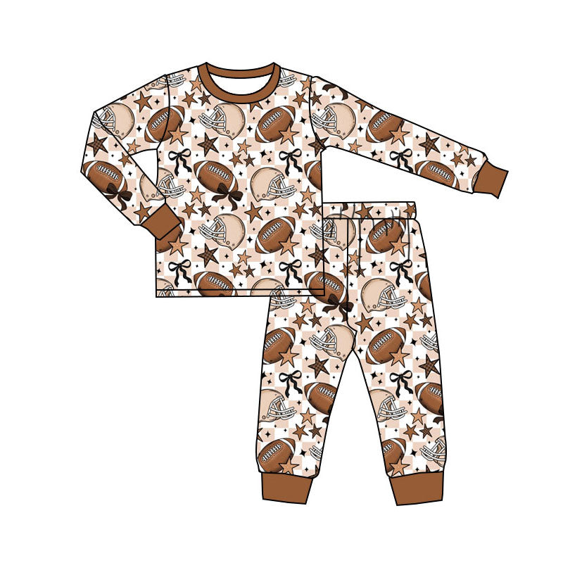 Preorder(moq 5) Baby Boys Khaki Checked Stars Footballs Top Pants Team Pajamas Sets