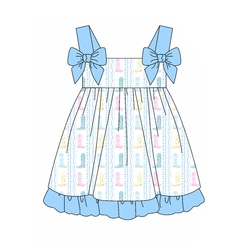 Preorder (moq 5)Baby Girls Western Boots Straps Knee Length Dresses