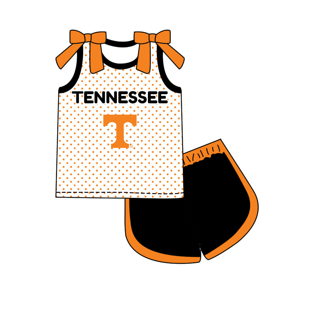 Preorder (moq 5)Baby Girls Bows T Tennessee Polka Dots Top Short Team Clothes Set