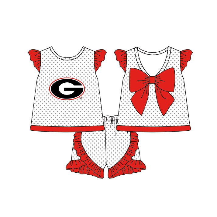 Preorder (moq 5)Baby Girls Georgia Polka Dots Back Bow Tunic Ruffle Shorts Team Clothes Sets
