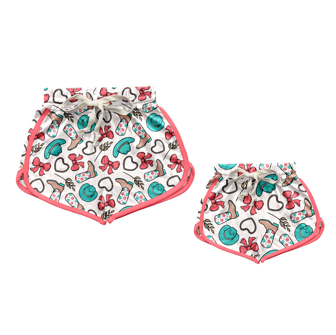 Preorder (moq 5 each) Mommy and Me Women Baby Girls Western Boots Bow Summer Shorts Bottoms