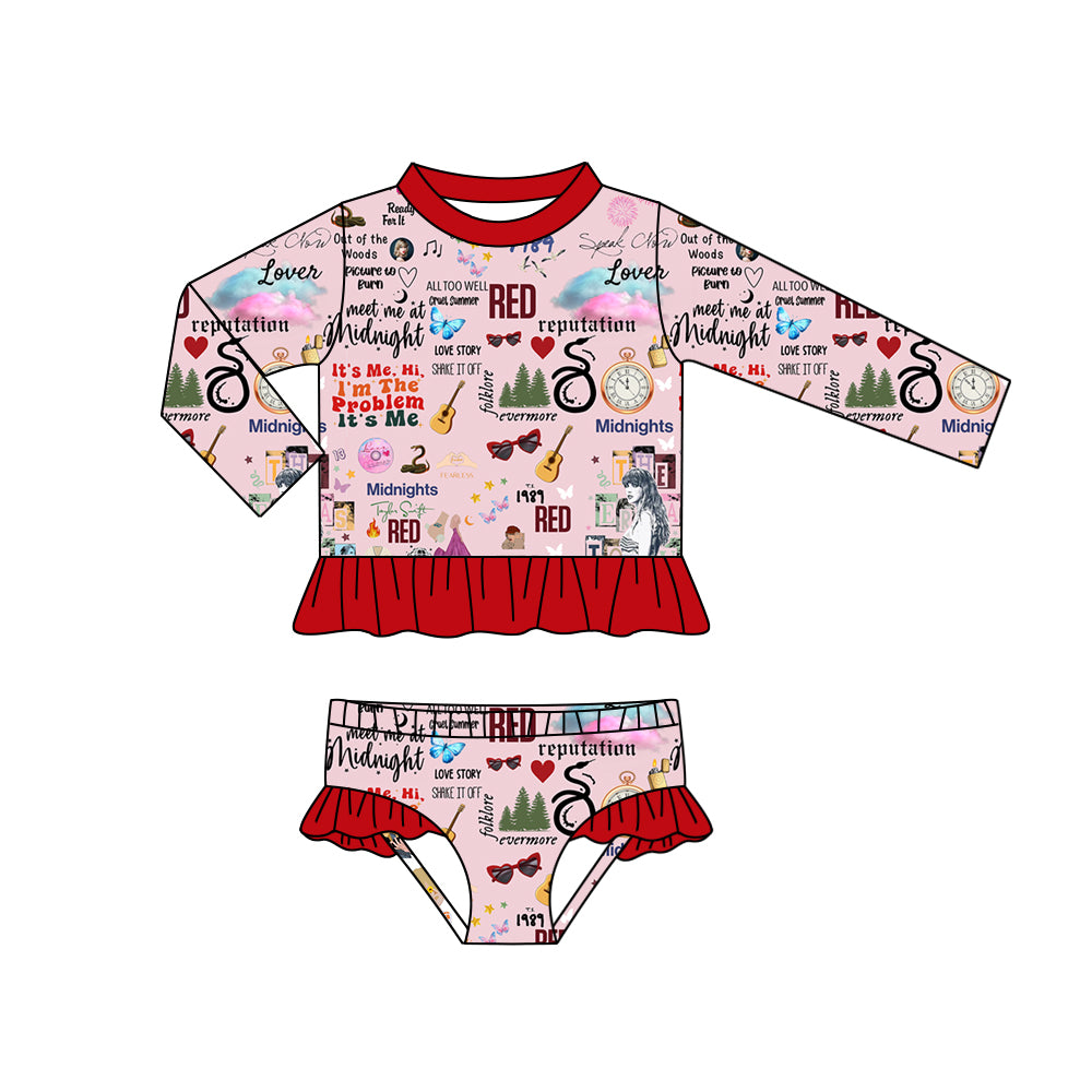 Baby Girls Singer Long Sleeve Top Ruffle Bummie 2pcs Swimsuits preorder(moq 5)