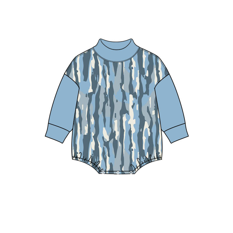 Preorder moq 5 Boys’ Fall Purple Camouflage Print Crew Neck Long Sleeve Romper