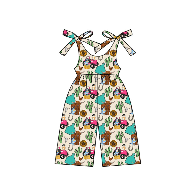 Preorder moq 5 Baby Girls Sleeveless Trucks Cartoon Dogs Farm Jumpsuits
