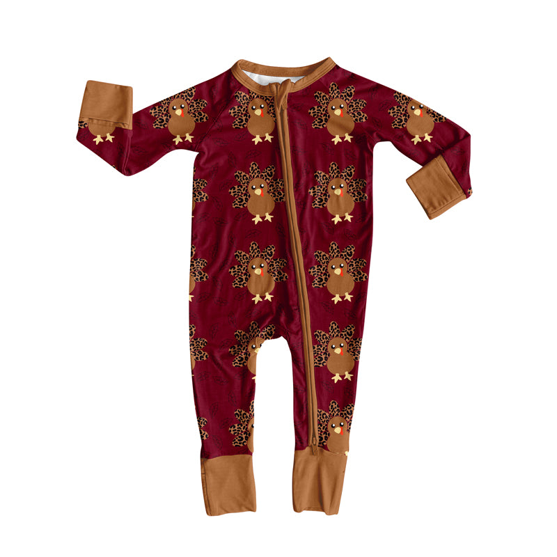 Preorder moq 5 Baby Infant Boys Long Sleeves Red Leopard Turkey Plaid Zipper Romper