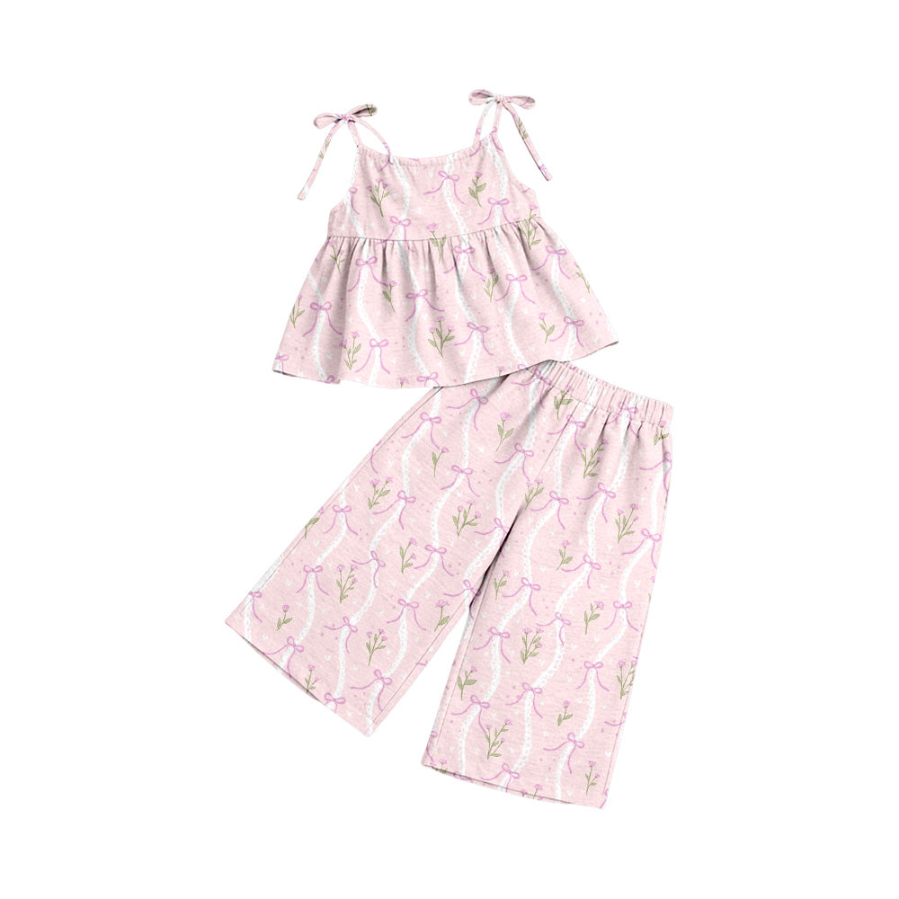 Preorder (moq 5)Baby Girls Strap Colorful Flowers Bows Tunic Flare Pants Clothes Sets