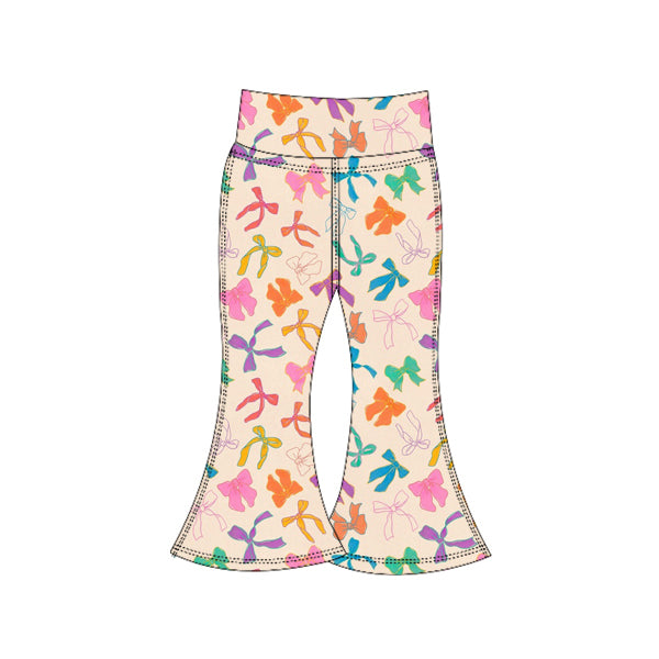 Preorder (moq 5)Baby Girls Colorful Bows Plaid Yoga Bell Bottom Pants