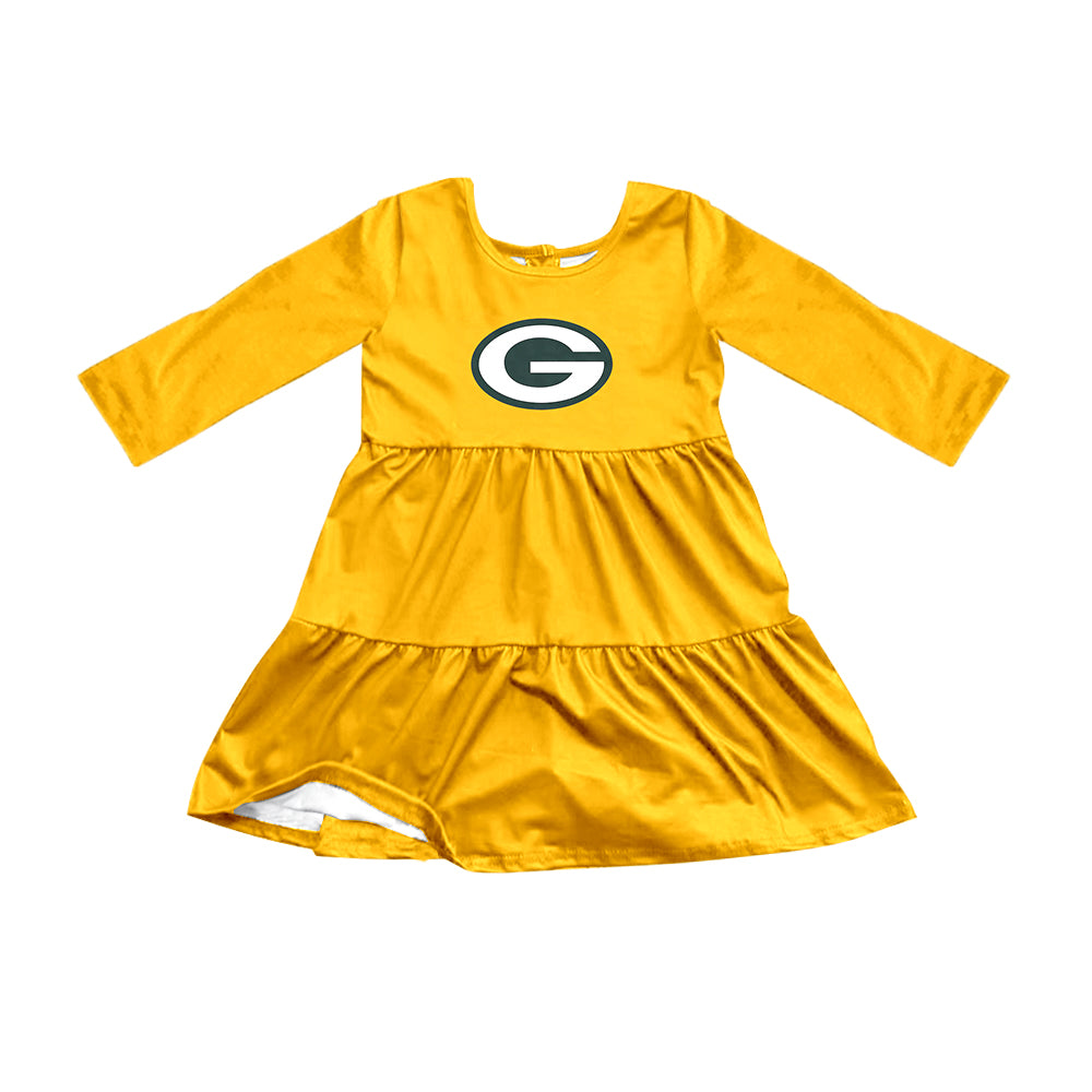 Preorder (moq 5)Baby Girls Yellow Long Sleeves G Shorts Team Knee Length Dresses