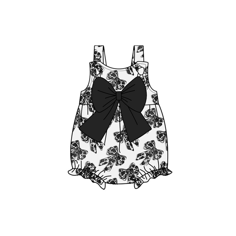 Preorder(moq 5)Baby Infant Girls Black Cowhide Bow Western Rompers