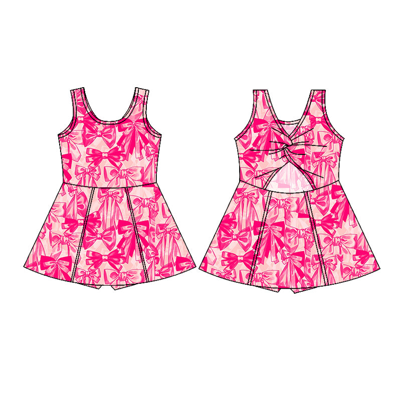 Preorder (moq 5)Baby Girls Sleeveless Hot Pink Bows Plaid Short Knee Length Dress