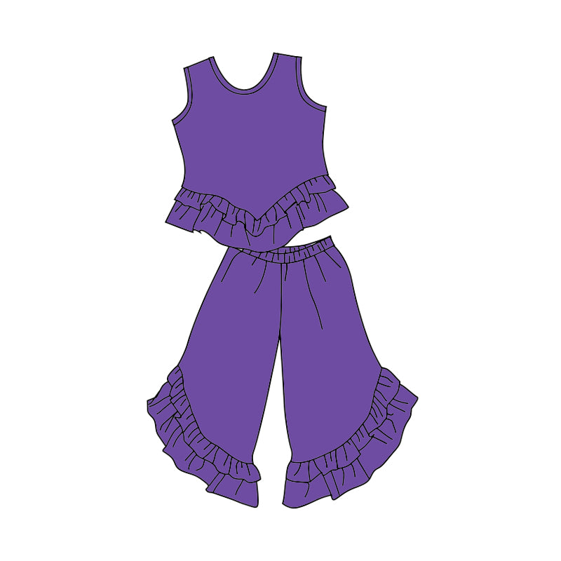 Baby Girls Purple Sleeveless Top Ruffle Bell Pants Clothing Sets Preorder(moq 5)
