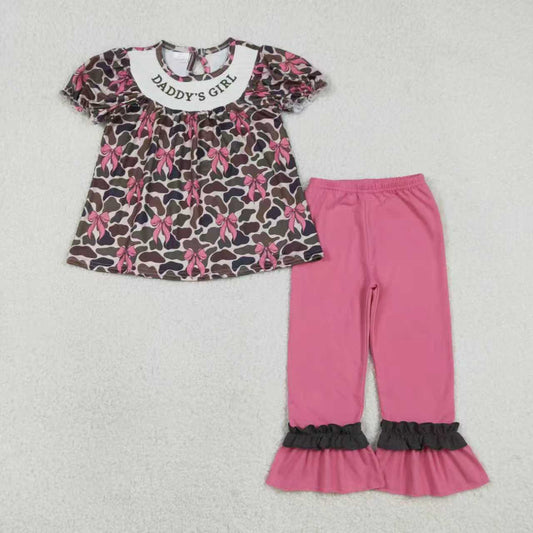 Sibling Baby Girls Smocked Daddy's Girl Camo Bows Tunic Ruffle Pants Clothes Set Romper