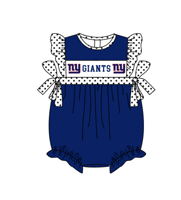 Preorder (moq 5)Baby Girls Polka Dots Flutter Sleeve Ny Giants Team Ruffle Rompers