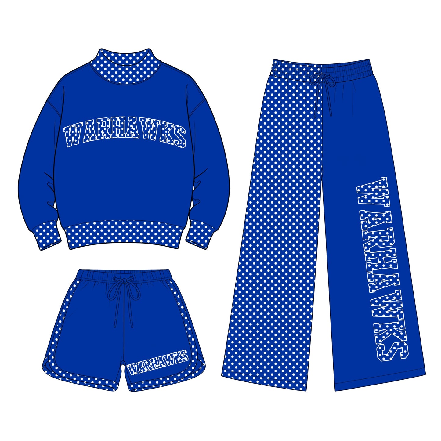 Preorder (moq 5) 3pcs Baby Girls Warhawks Shirt Shorts Pants Team Clothes Sets