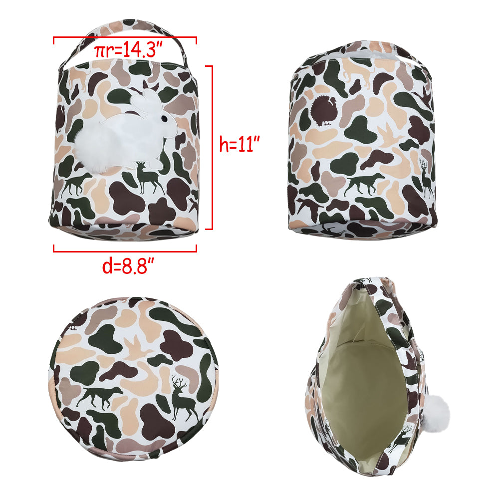 Embroidery Rabbits Baby Kids Khaki Brown Camo Easter Bucket Baskets Bags