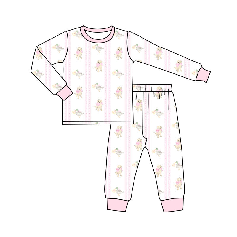 Preorder (moq 20)Baby Kids Bamboo Hearts Dogs Ducks Stripe Pajamas Sets