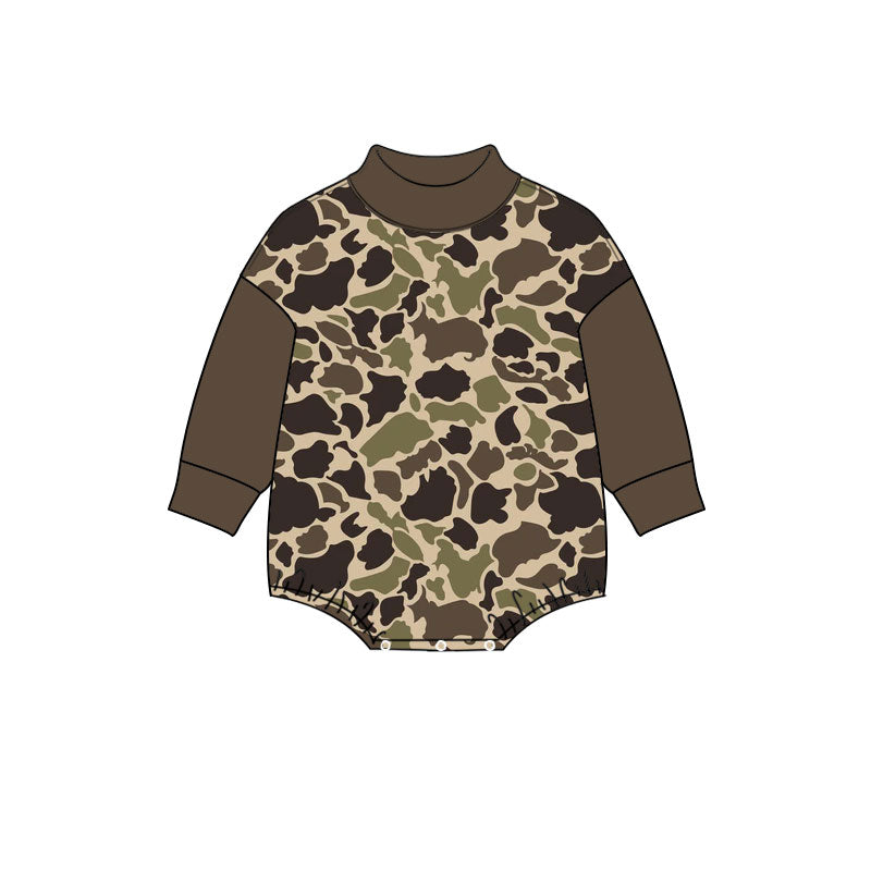 Preorder moq 5 Baby’s Fall Chocolate Brown Vintage Camouflage Print Crew Neck Long Sleeve Bodysuit