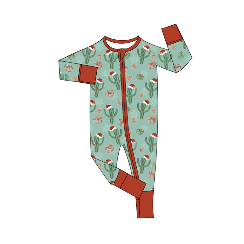 Preorder(moq 5)Baby Infant Boys Long Sleeves Cactus Christmas Hats Zipper Rompers