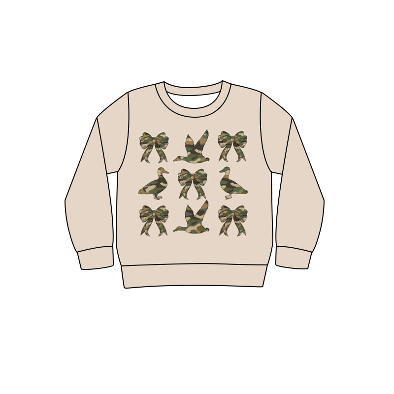 Preorder (moq 5)Baby Kids Peach Long Sleeves Camo Bows Ducks Western Tee Shirts Top