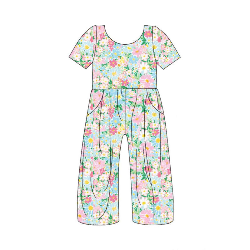 Preorder(moq 5) Baby Girls Colorful Floral Pockets Pants Jumpsuits