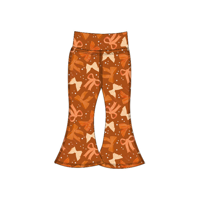 Preorder (moq 5)Baby Girls Orange Bows Plaid Bell Bottom Pants