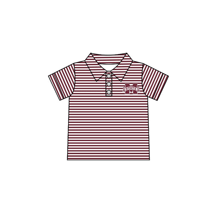 Preorder moq 5 Baby Boys Short Sleeve Red Stripe M State Team Button Polo Shirt Top