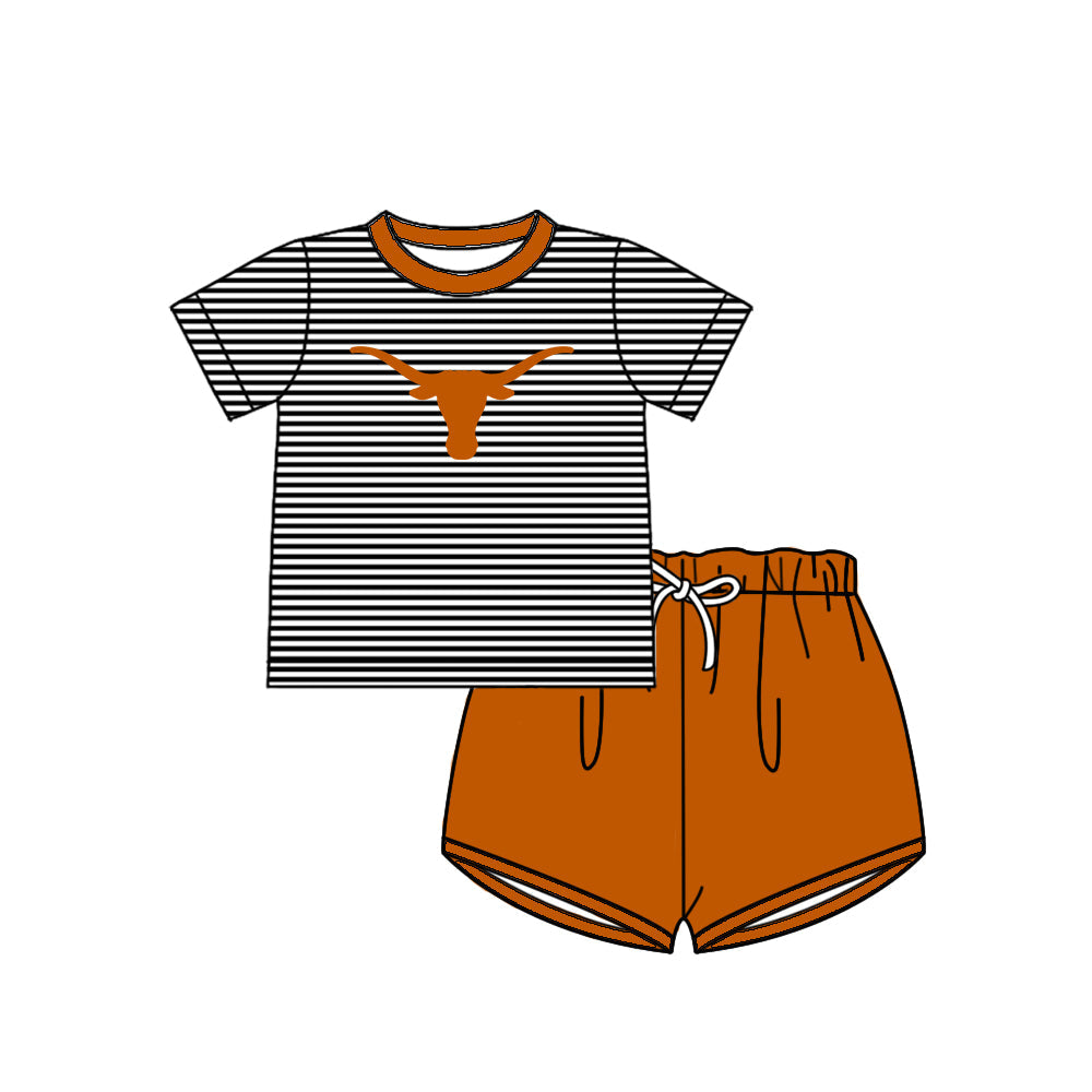 Preorder (moq 5)Baby Boys Texas Longhorns Black Stripe Top Short Team Sets