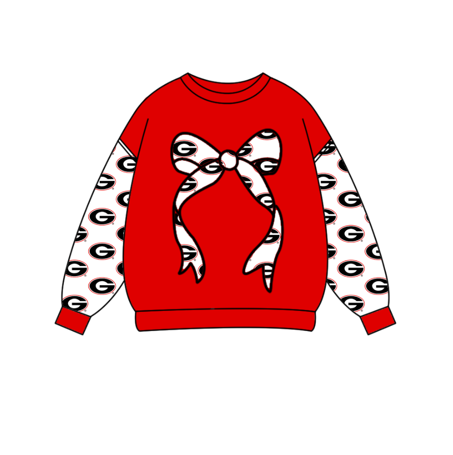 Preorder Moq 5 Baby Girls Red Long Sleeve G Bows Team Tee Shirts Top