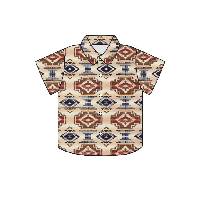 Baby Boys Western Aztec Buttons Short Sleeve Tee Shirts Tops preorder(moq 5)