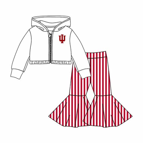 Preorder(moq 5) Baby Girls IU Team Hooded Shirts Top Stripes Bell Pants Clothes Sets