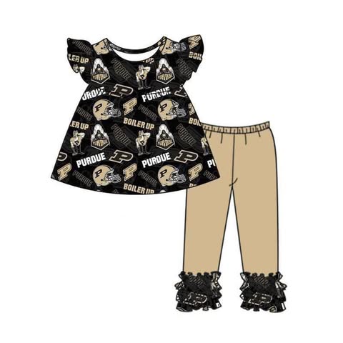 Preorder(moq 5)Baby Girls Purdue Team Tunic Icing Legging Outfits Clothes Sets
