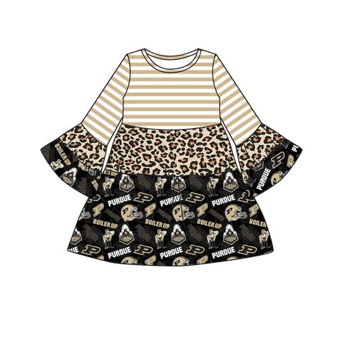 Preorder (moq 5)Baby Girls Purdue Team Leopard Knee Length Dresses