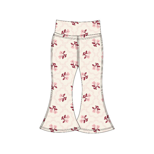 Preorder (moq 5)Baby Girls Pink Flowers Plaid Bell Bottom Pants