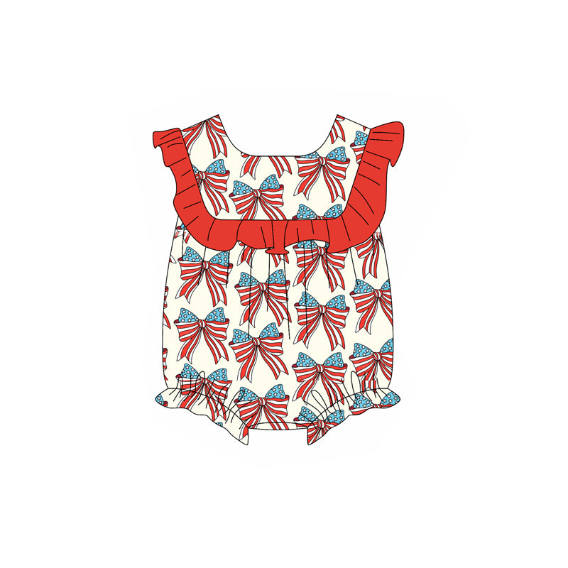 Preorder(moq 5)Baby Infant Girls 4th Of July Bows Ruffles Rompers