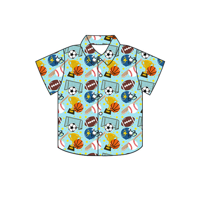 Preorder (moq 5)Baby Boys Short Sleeve Balls Team Button Shirts Top