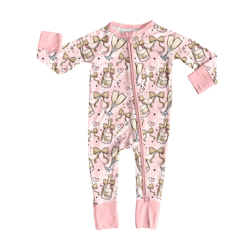 Preorder(moq 5)Baby Infant Girls New Years Cheers Zipper Footie Rompers