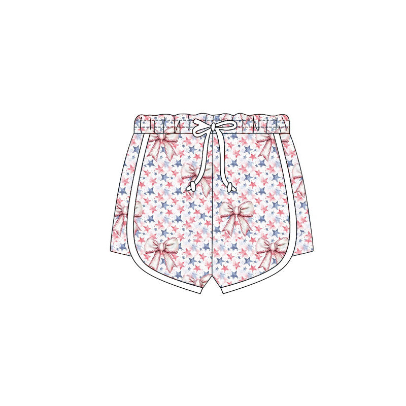 Preorder (moq 5)Baby Girls Red Blue Stars Bows 4th of July Shorts Bottom