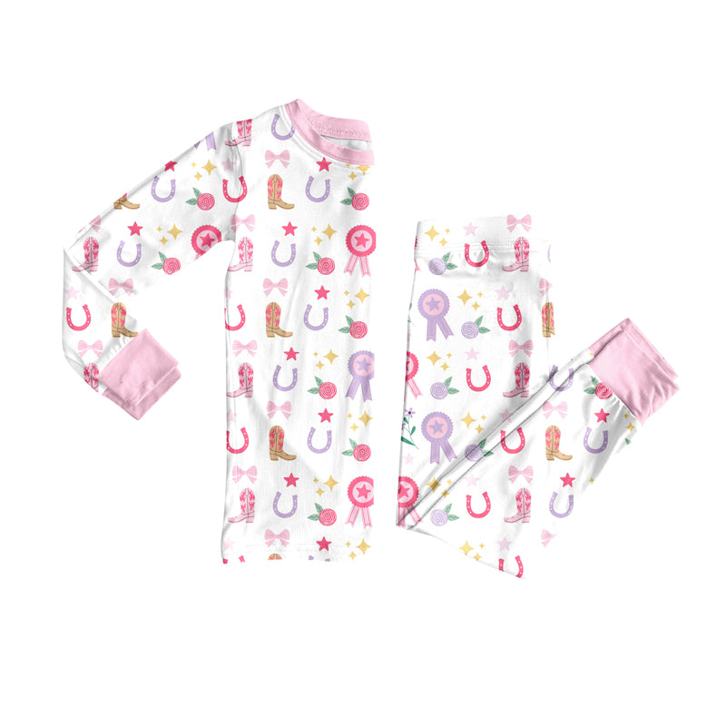 Preorder(moq 5) Baby Girls Western Rodeo Stars Bows Top Pants Lounge Wear Pajamas Sets