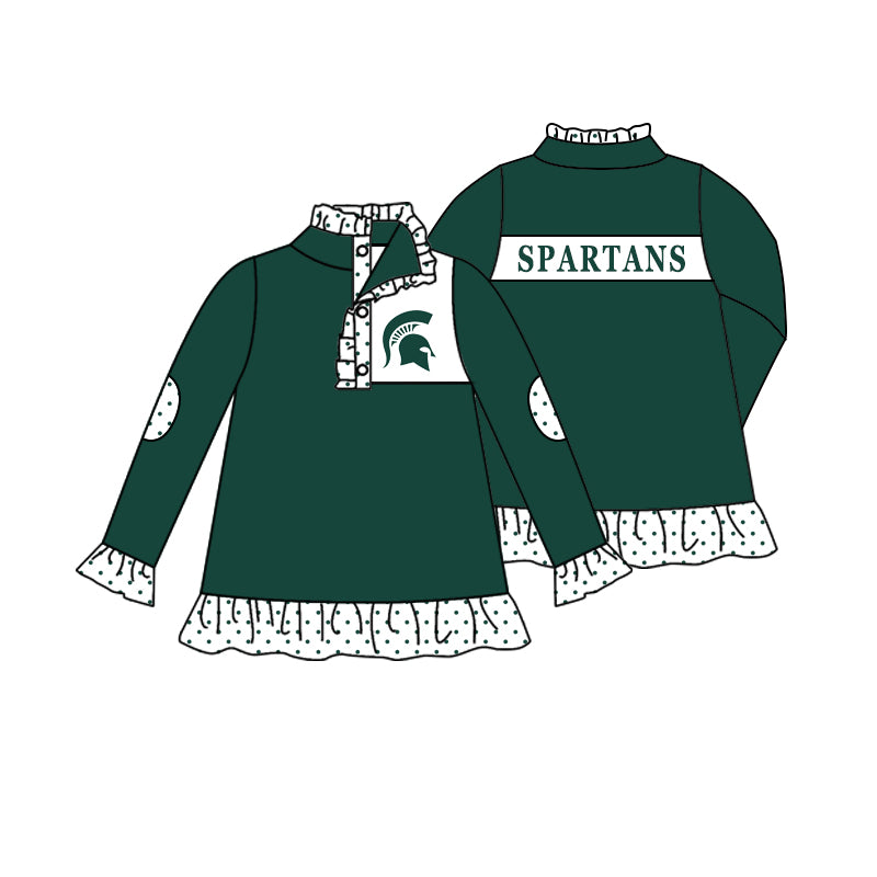 Preorder moq 5 Baby Girls Spartans Team Navy Buttons Pullovers Tops