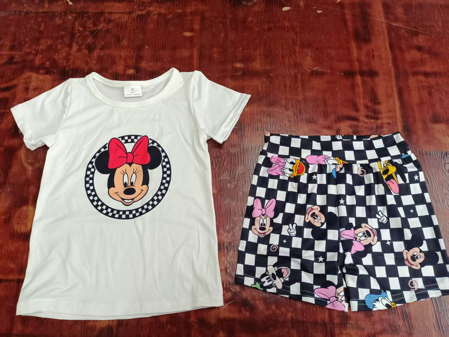 Preorder moq 5 Baby Boys Short Sleeves Cartoon Mouse Top Black Plaid Short Set