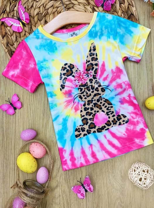 Preorder (moq 5)Baby Girls Easter Tiedye Rabbit Tee Shirts Tops