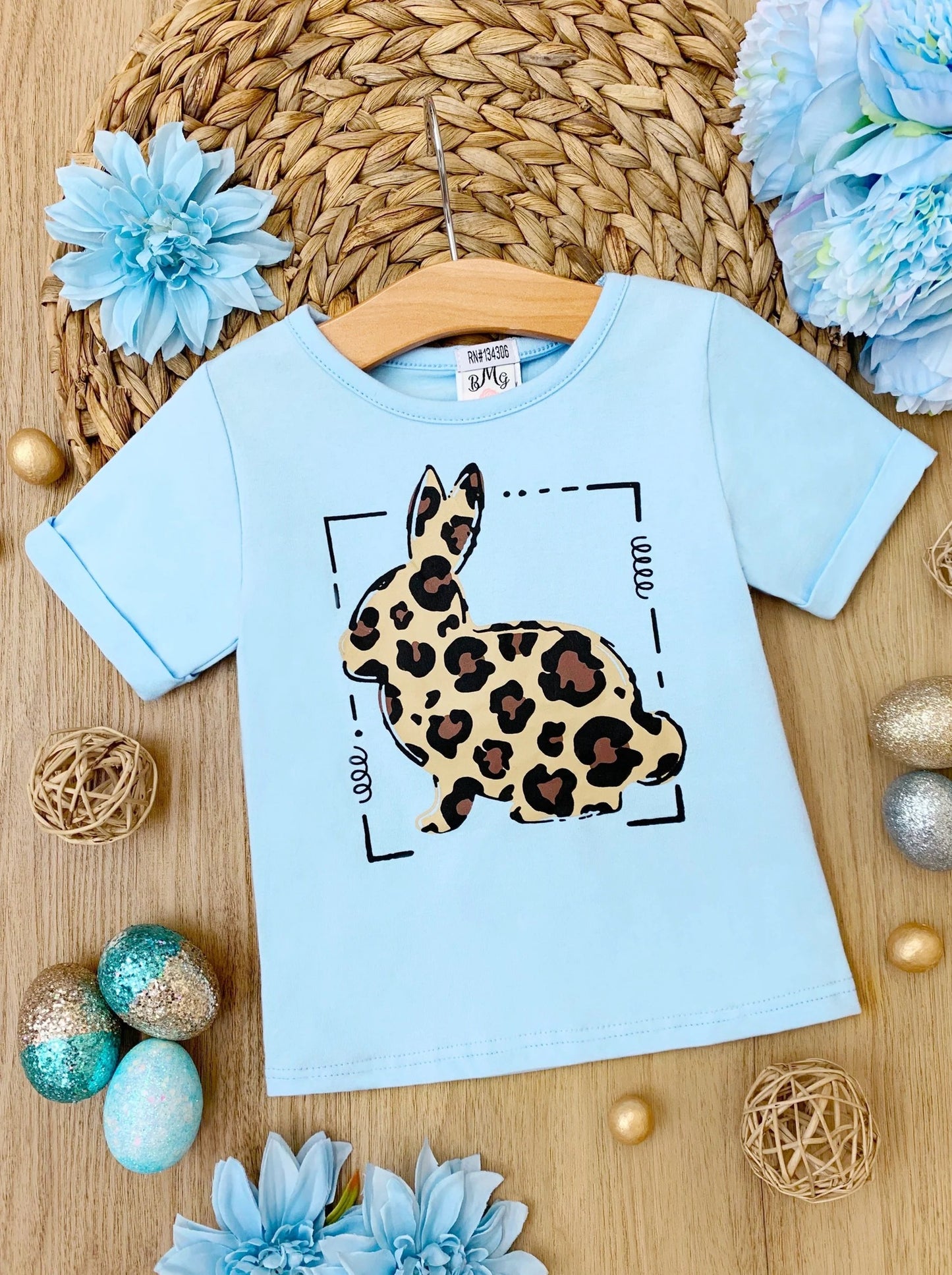 Preorder (moq 5)Baby Girls Easter Rabbits Leopard Tee Shirts Tops