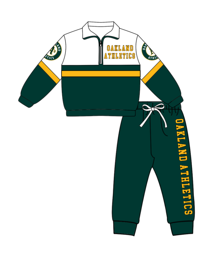 Preorder (moq 5)Baby Boys Oakland Athletics Zipper Pullover Jogger Pants Team Clothes Set