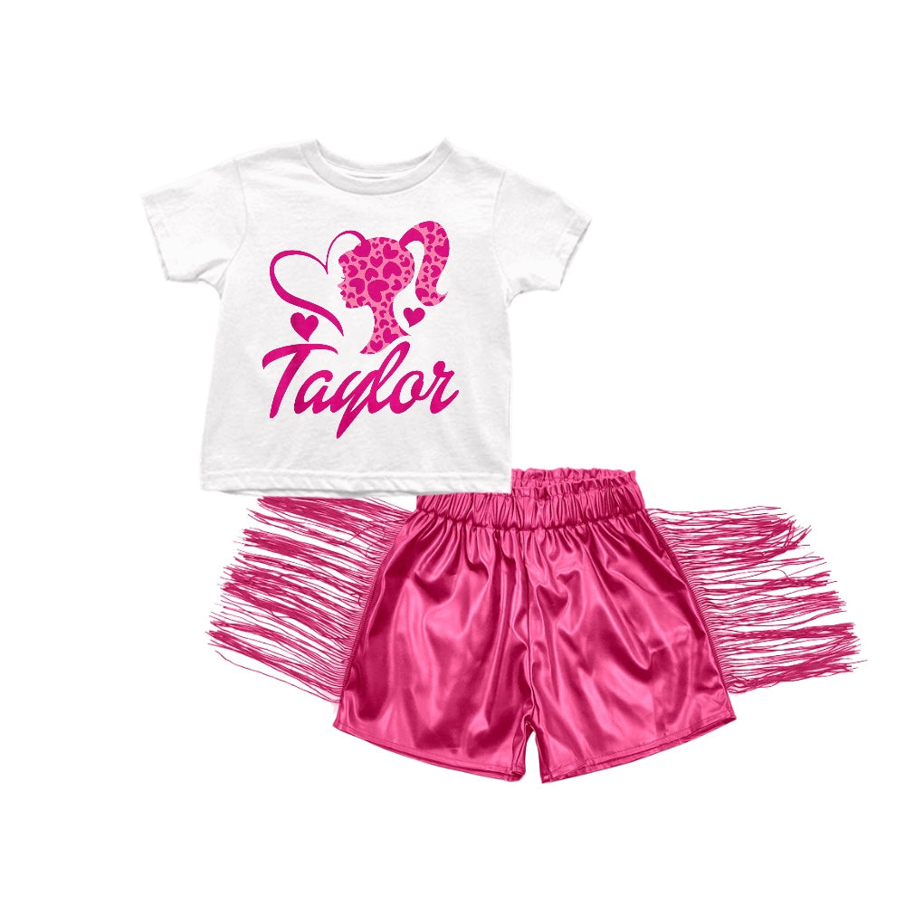 Baby Girls Singer Doll Taylor Shirts Tassel Hotpink Leather Shorts Clothes Sets preorder(moq 5)