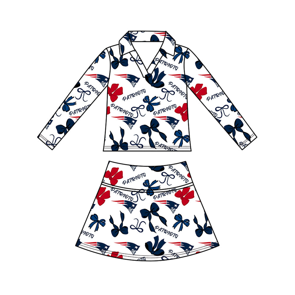 Preorder (moq 5)Baby Girls Bows Patriots Top Skirt Short Team Clothes Set