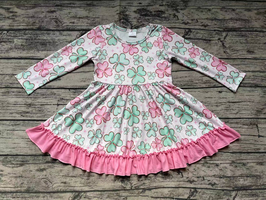 Baby Girls Pink Ruffle St Patrick Day Quatrefoil Twirl Dresses
