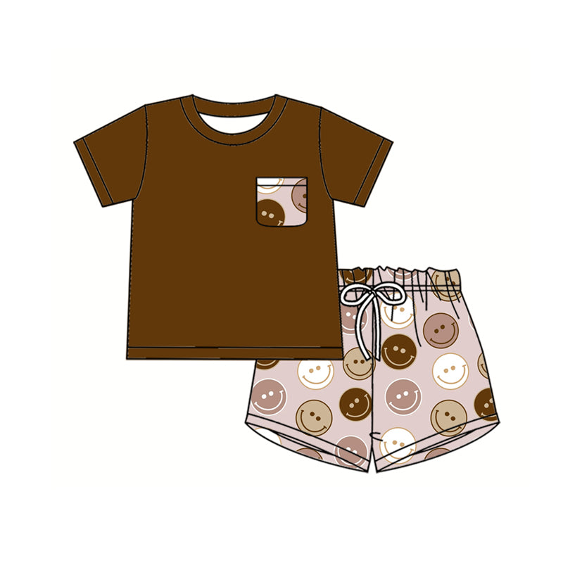Preorder (moq 5)Baby Boys Western Brown Smile Shirt Shorts Clothes Sets